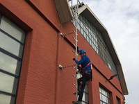Fixed ladder with rail and fall protection