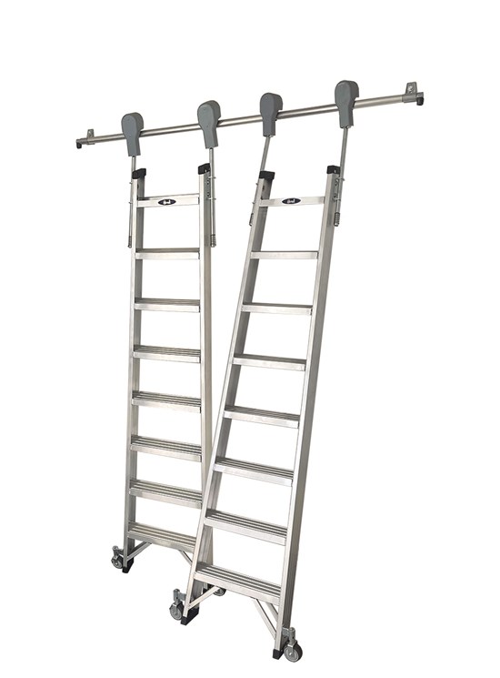 Wheeled shelf ladder 