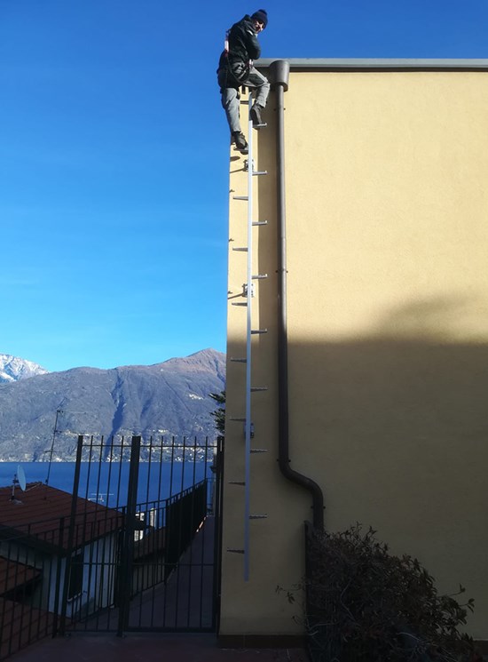 Fixed ladder with rail and fall protection