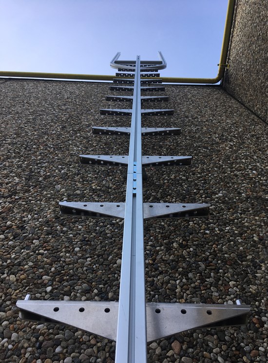 Fixed ladder with rail and fall protection