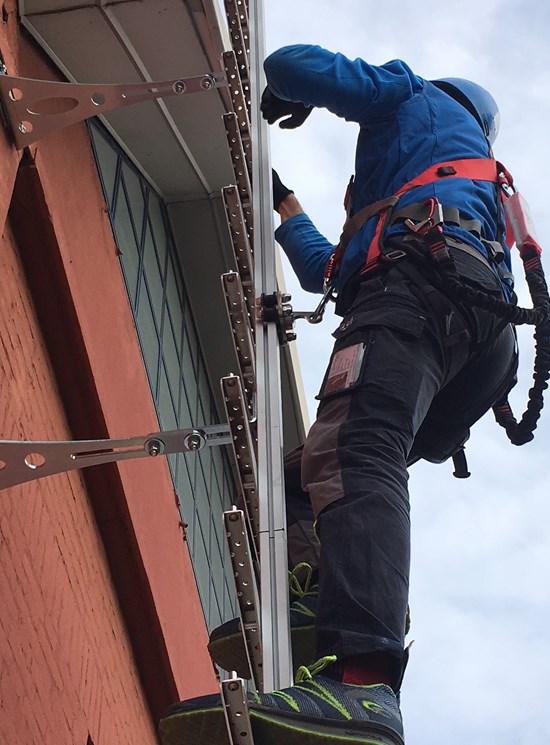 Fixed ladder with rail and fall protection