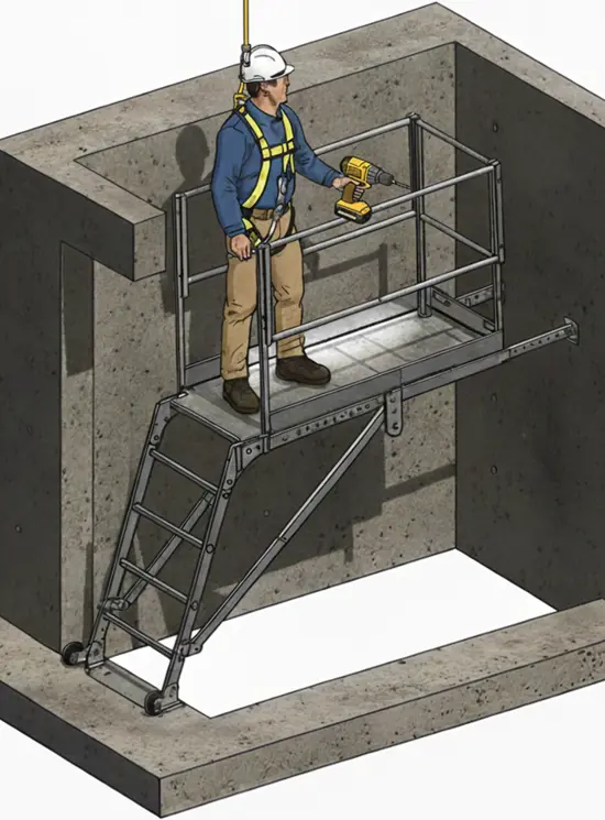 Telescopic platform for elevator shafts