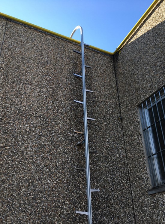 Fixed ladder with rail and fall protection