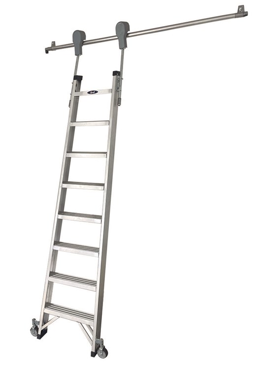 Wheeled shelf ladder 