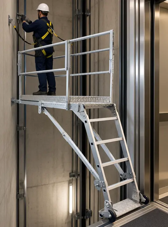 Telescopic platform for elevator shafts