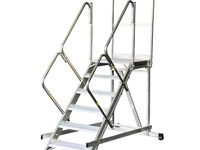 Ikaro - Escalera industrial con plataforma y guardacuepos