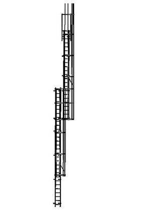 Gabbia - Escalera de gato con aros de protección y desembarco a 12,64 m
