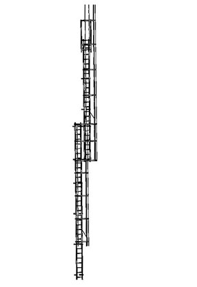 Gabbia - Escalera de gato con aros de protección y desembarco a 14,32 m