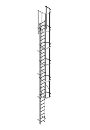 Gabbia - Escalera de gato con aros de protección y desembarco a 8,27 m