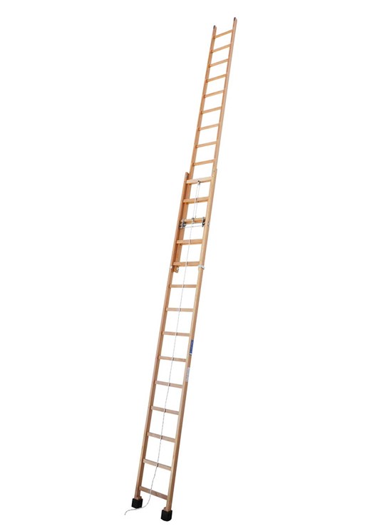 S2F - Escalera de madera de 2 tramos extensible con cuerda
