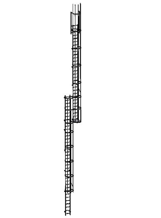 Gabbia - Escalera de gato con aros de protección y desembarco a 16,56 m