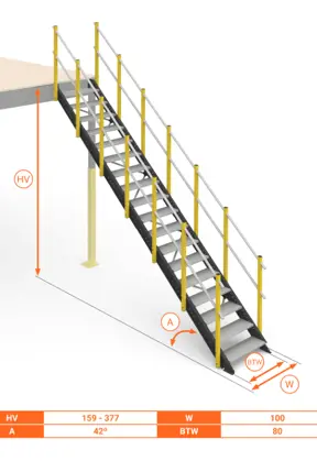 Scala Comoda 42° Gradini in Acciaio per soppalchi industriali Extra Large