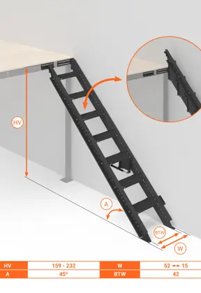Scala salvaspazio per soppalchi 45°