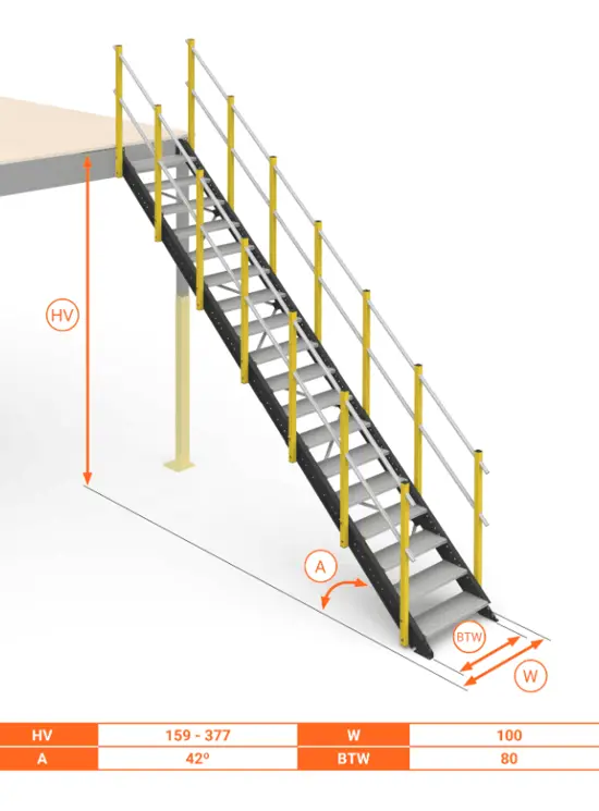 Scala Comoda 42° Gradini in Acciaio per soppalchi industriali Extra Large