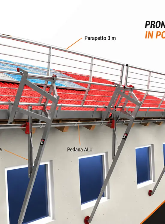 Parapetto temporaneo in alluminio per tetti inclinati