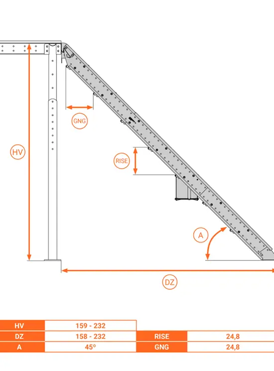 Scala salvaspazio per soppalchi 45°